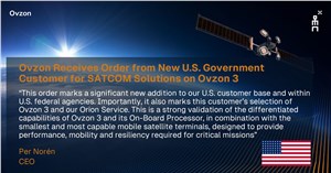 Ovzon Receives Order from New US Government Customer for SATCOM Solutions on Ovzon 3