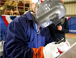 Keel of Harrisburg (LPD 30) Authenticated at Ingalls Shipbuilding