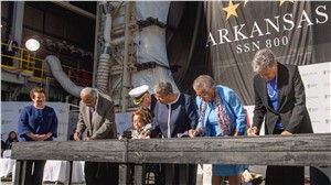 HII Authenticates Keel of Virginia-Class Attack Submarine Arkansas (SSN 800)