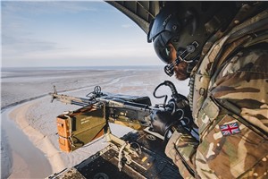 RAF Chinook Conducts Airborne Gunnery Training in Lincolnshire