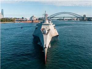 Arrival of Austal-built US Naval Vessel, USS Canberra (LCS-30) in Sydney Harbour